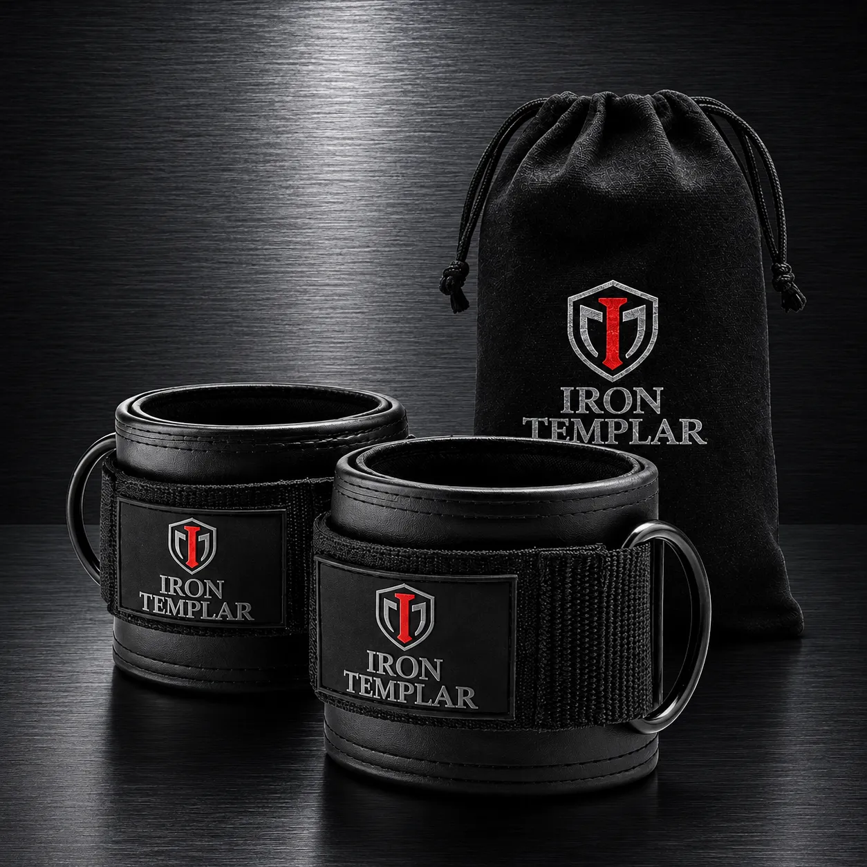 Iron Templar Ankle Straps - Padded Gym Cable Attachment with D-Rings and Carrying Bag