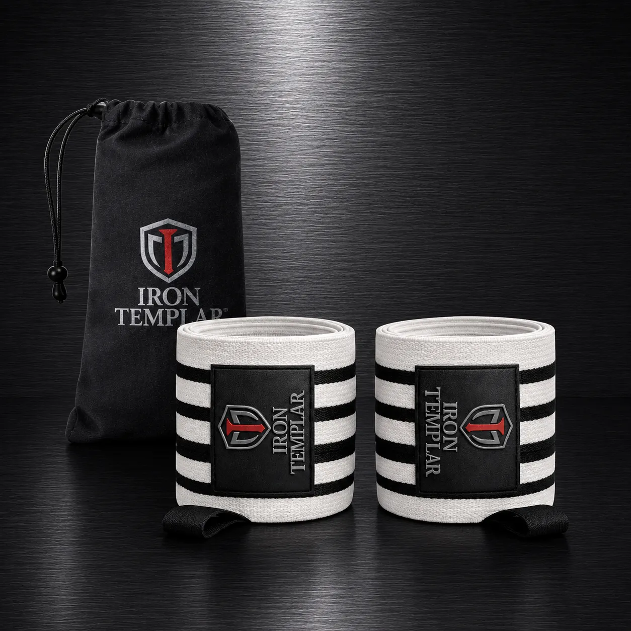 Iron Templar White & Black Striped Wrist Wraps - Heavy Duty Weightlifting Wrist Support for Strength Training