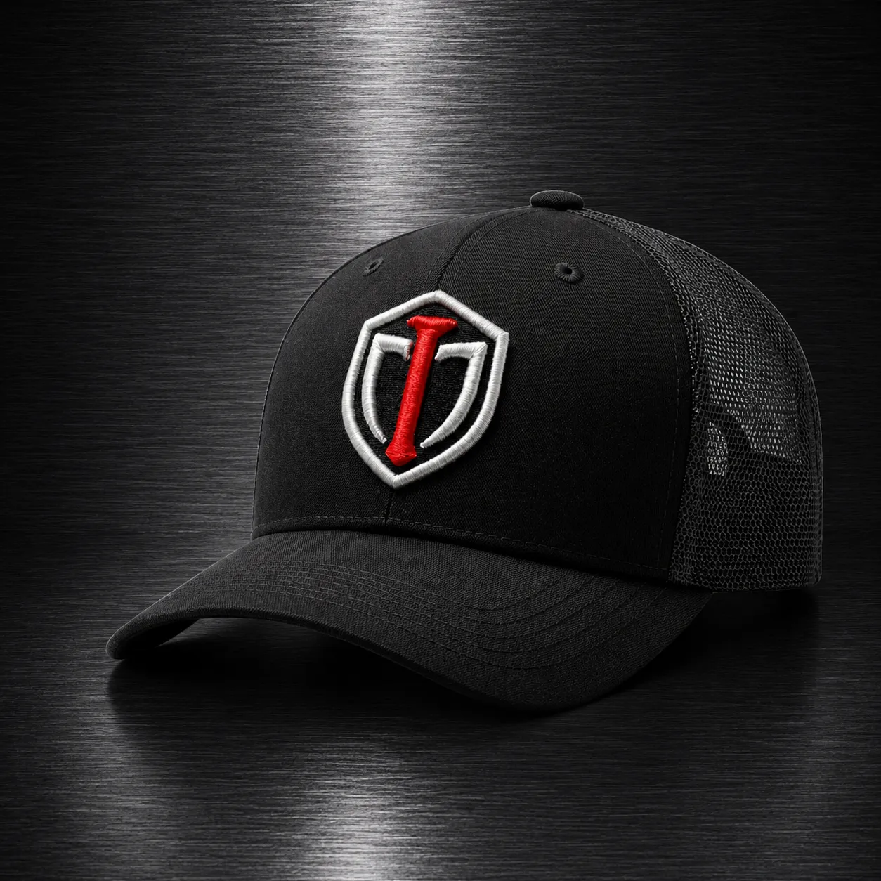 Iron Templar Black Trucker Cap - Premium Mesh Snapback Hat with Embroidered Shield Logo