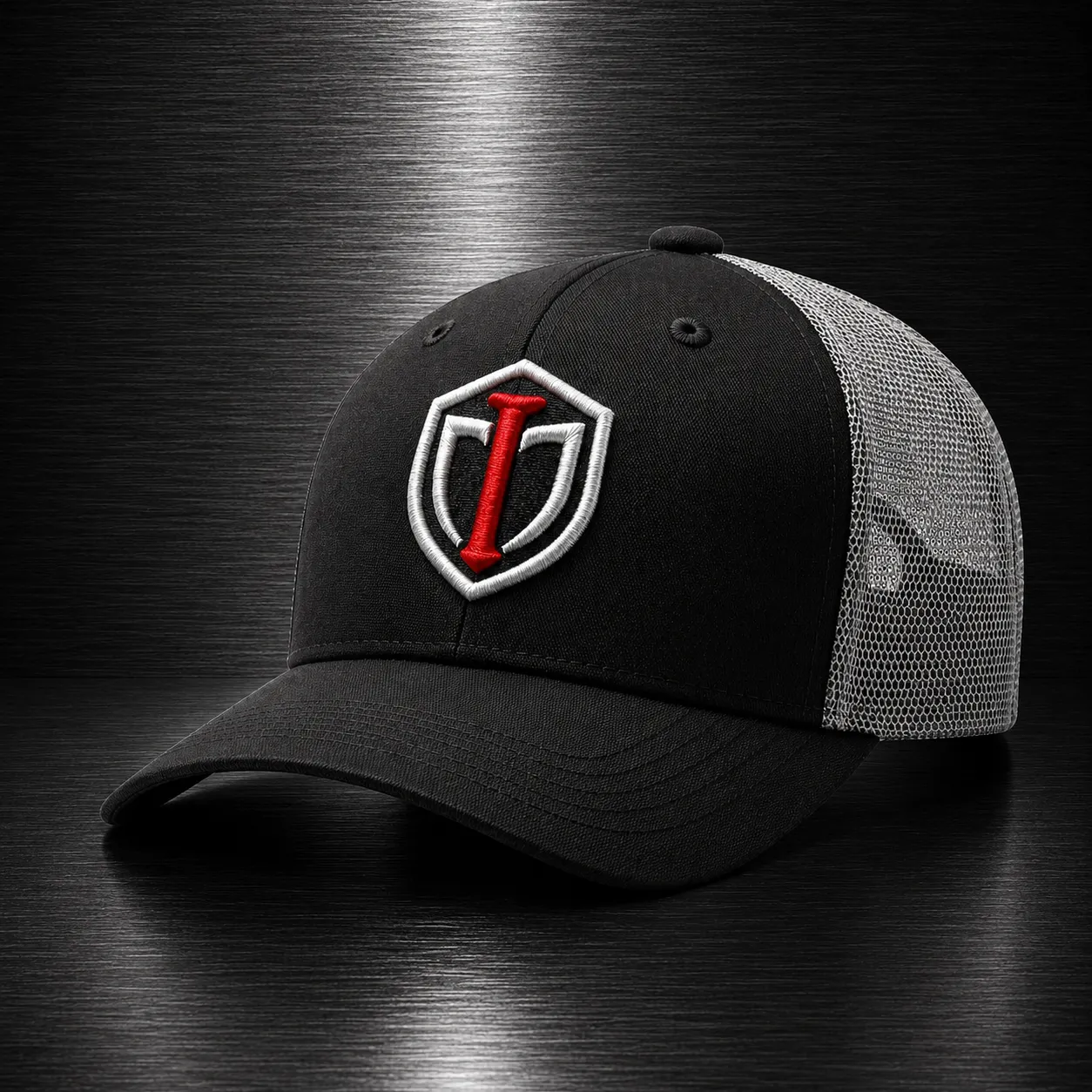 Iron Templar Black & Grey Trucker Cap - Premium Mesh Snapback Hat with Embroidered Shield Logo