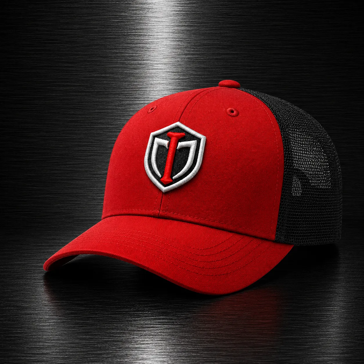 Iron Templar Red & Black Trucker Cap - Premium Mesh Snapback Hat with Embroidered Shield Logo