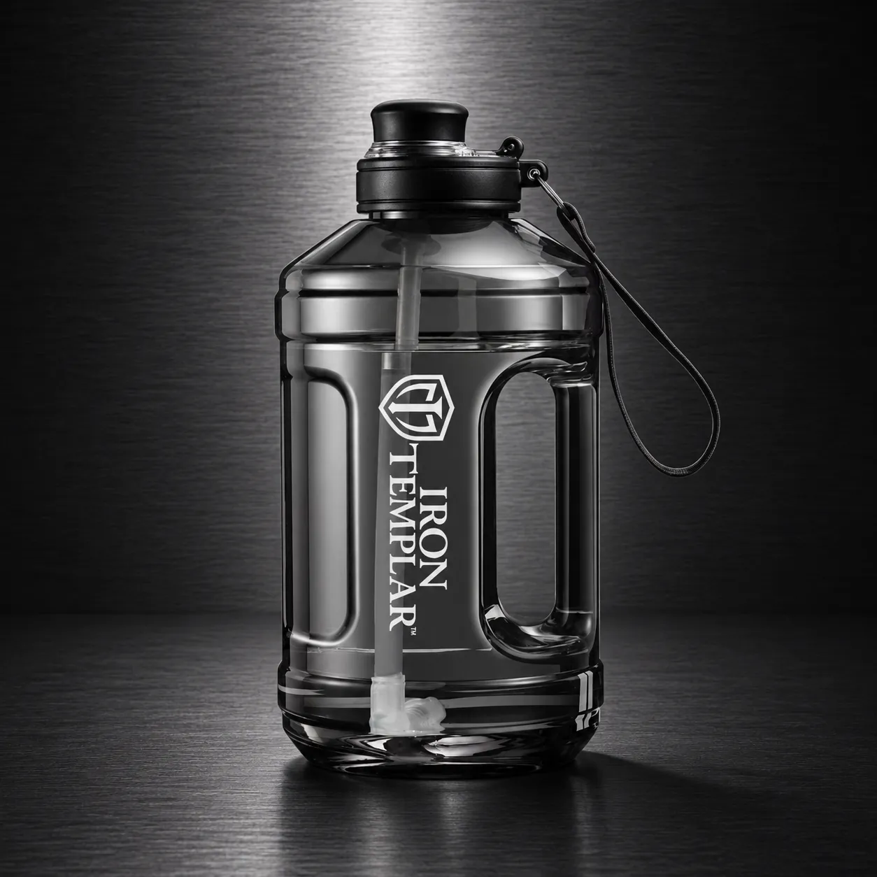 Iron Templar 54oz Water Bottle - Smoky Black BPA-Free Sports Bottle with Handle and Straw